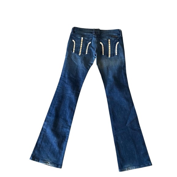 Frankie B vintage y2k Low Rise Flare Jeans Cream Leather Studded Back Pockets - Picture 1 of 12